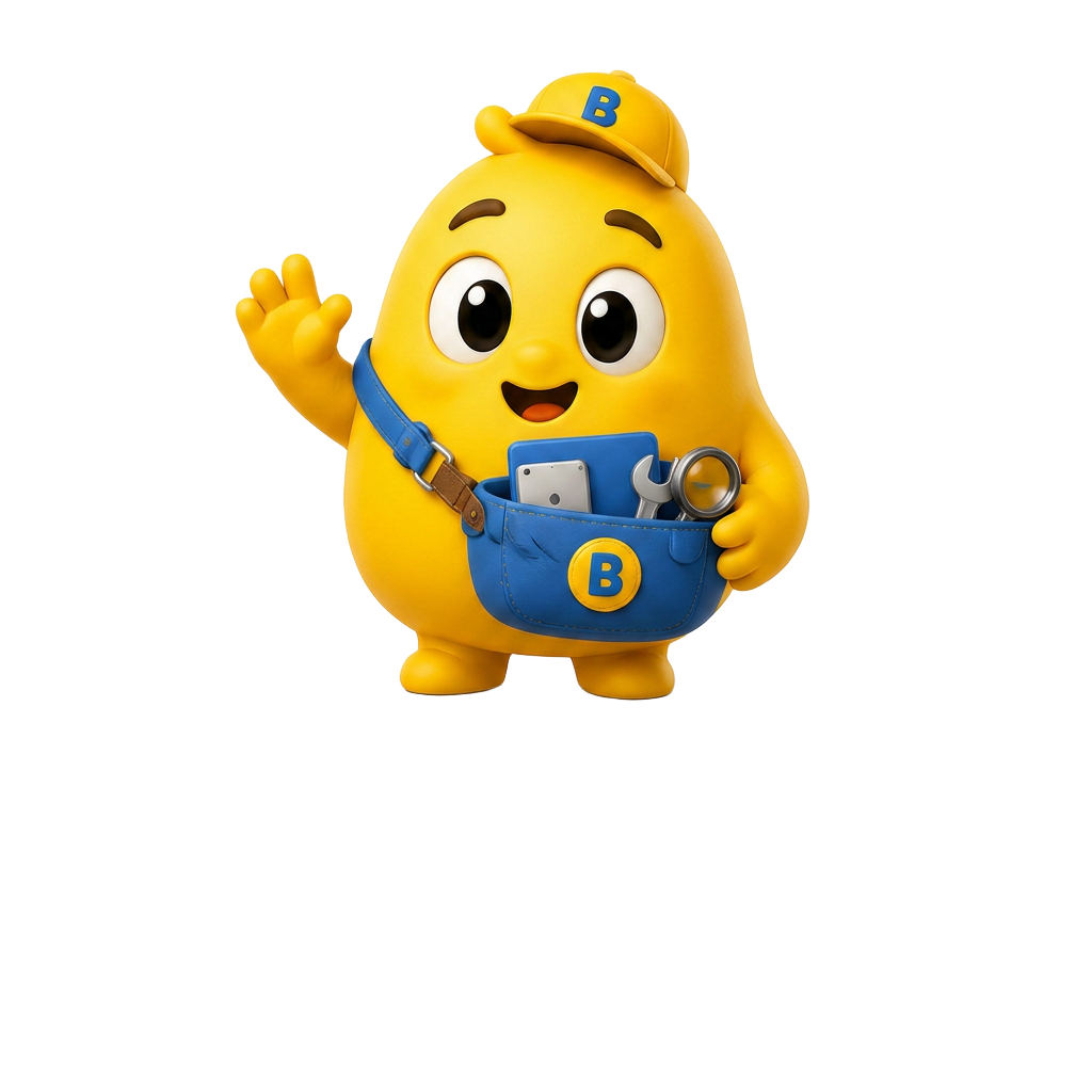 Bizmo, the friendly yellow small business helper mascot, waving hello